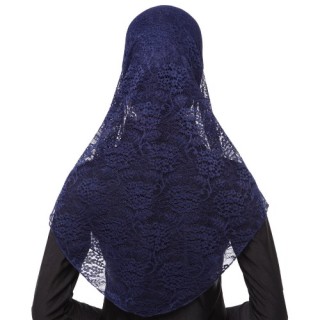 New Fashion Full Cover Muslim Hijab Two Piece Set Lace Solid Islamic Turban Cap Beanies