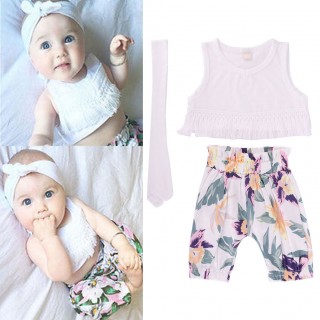 Newborn Baby Girl Clothes Headband Sexy Cute Tassel Tops Floral Pants Outfit Sunsuit Clothes