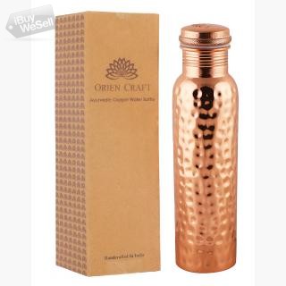 ORIEN CRAFT Pure Copper Water Bottle Ayurvedic with Lid 34 Oz Pure Hand Hammered Copper Vessel - Dri