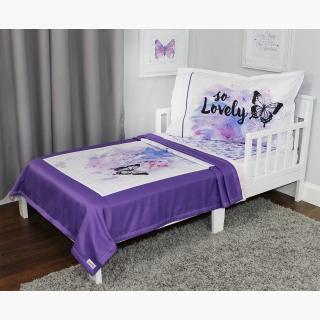 Oh So Lovely Toddler Bedding Set - 3pc Purple Butterflies Blanket and Sheet