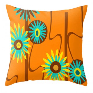 Orange Floral Outdoor Pillow