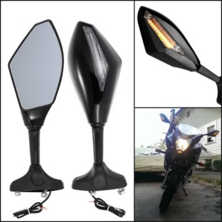 Pair of Universal Motorcycle Rearview Mirror Motorbike Side View Mirrors with LED Turn Signal Light
