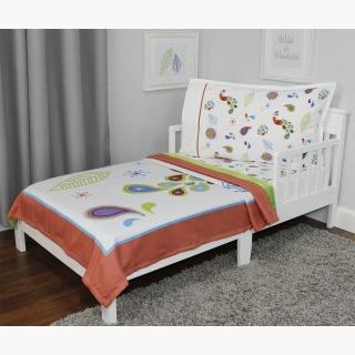 Paisley Peacock Toddler Bedding Set - 3pc Birds Nature Blanket and Fitted Sheet