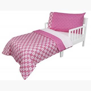 Pink Flowers Toddler Bedding Set - 4pc Floral Kaleidoscope Bed