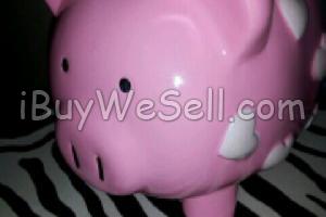 Pink Piggy Bank with White Glitter Hearts