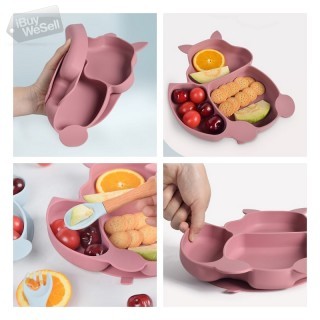 Pink Silicone Plate And Utensils