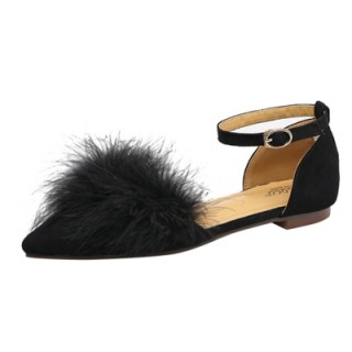 Pointed Toe Ankle Strap Feather Flat Shoes