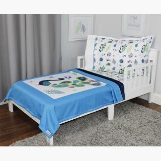 Pretty Peacock Toddler Bedding Set - 3pc Birds Nature Blanket and Fitted Sheet