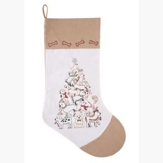 Puppy Christmas Tree Embroidered Stocking