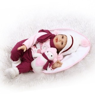 Reborn Baby Doll 22 inch Cloth Body Lifelike Toddler Doll Play House Toy Gift With Pink Snowman Clot