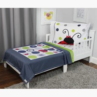 RoomCraft Lucky Ladybugs Toddler Bedding Set - 3pc Green Dots Blanket Sheet and Pillowcase