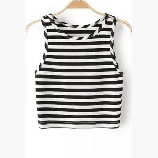 Round Collar Striped Cropped Tank Top