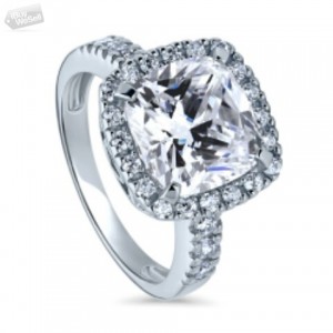 STERLING SILVER CUSHION CZ HALO RING 4.11 CTW
