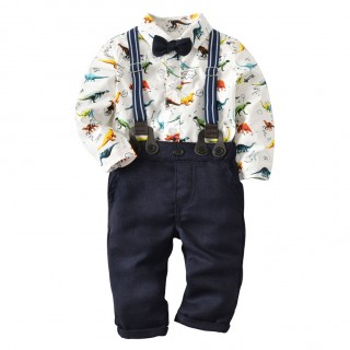 Spring Newborn Baby Clothes Gentleman Baby Boy Bow tie Cartoon Garment+Overalls Fashion Baby Boy Clo