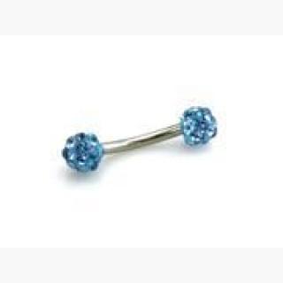 Stainless Steel Barbell Style Light Blue Cubic Zirconia Ball Eyebrow Piercing Ring