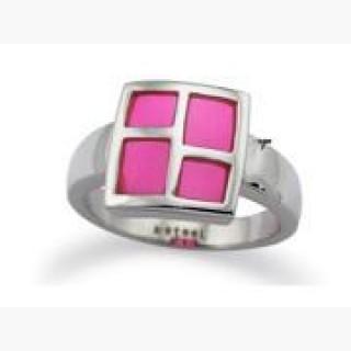 Stainless Steel Ladies Ring w/ Pink Resin Inlay