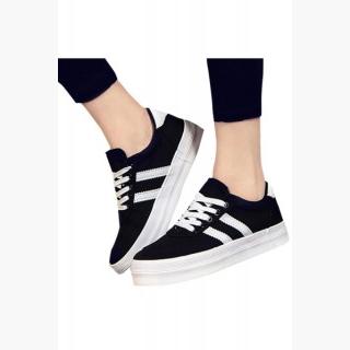 Stylish Striped Canvas Lace Up Platform Woman Sneakers