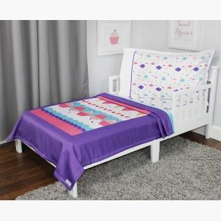Sweet Dreams Toddler Bedding Set - 3pc Cupcakes and Candy Blanket Sheet and Pillowcase