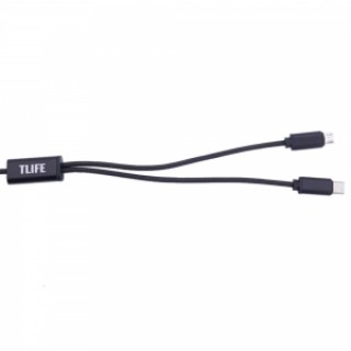 TLIFE 1M USB Type-C Fast Date Charger Cable 2-in-1 for Android Devices Black