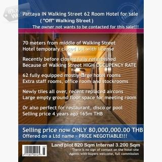 Thailand Pattaya Walking Street 62 Room Hotel Sale