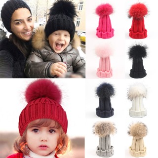 Trendy Kids Baby Toddler Boys&Girls Winter Knit Warm Soft Beanie Hat Hairball Cap Winter Warm