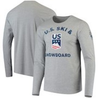 U.S. Ski & Snowboard Logo Classic Athletic Long Sleeve T-Shirt â€“ Heathered Gray