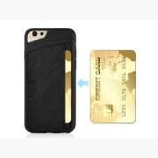 Unique TPU and Leather Protective Back Case with Card Slot for iPhone 6 4.7 inch - Black