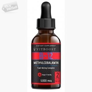 VitBoost Vegan Liquid B-12 – 5000 mcg Extra Strength Raspberry Flavored Supplement
