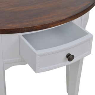 White Half-round Console Table with Drawer Brown Top