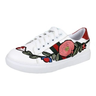Women's Casual Round Toe Floral Embroidery Lace up Shoes