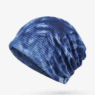 Women Thin Breathable Tie-dyed Beanies Cap Dual Use Casual Hat and Scarf 