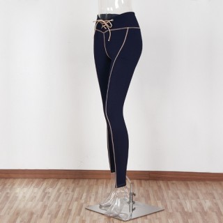Women Yoga Sports Pants Leggings High Waist Running Tights Fitness Workout Skinny Pants Dark Blue/Gr