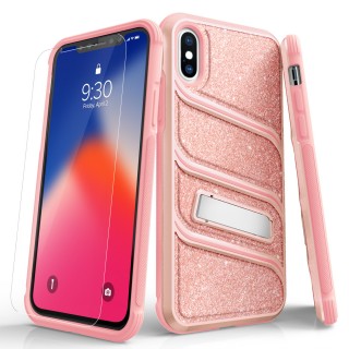 Zizo BOLT X Series compatible with iPhone X Case with Tempered Glass Screen Protector and Kickstand 