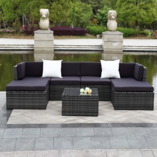 iKayaa 7PCS Cushioned Outdoor Patio Garden Furniture Sofa Set Ottoman Corner Couch Sectional Furnitu