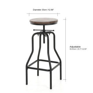 iKayaa Industrial Style Height Adjustable Swivel Bar Stool Natural Pinewood Top Kitchen Dining Break